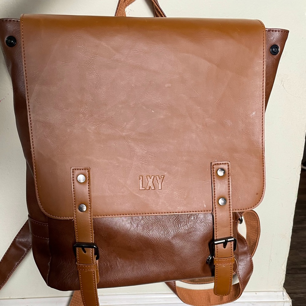 LXY Vegan Leather Backpack Vintage Laptop Bookbag
